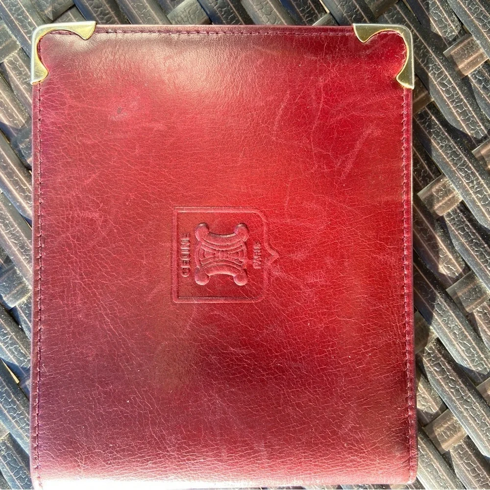 Celine Burgundy Vintage Leather Bifold Wallet with Gold Accents